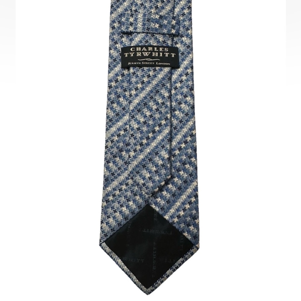 Charles Tyrwhitt Jermyn Street London Blue Houndstooth Silk Tie Made in England